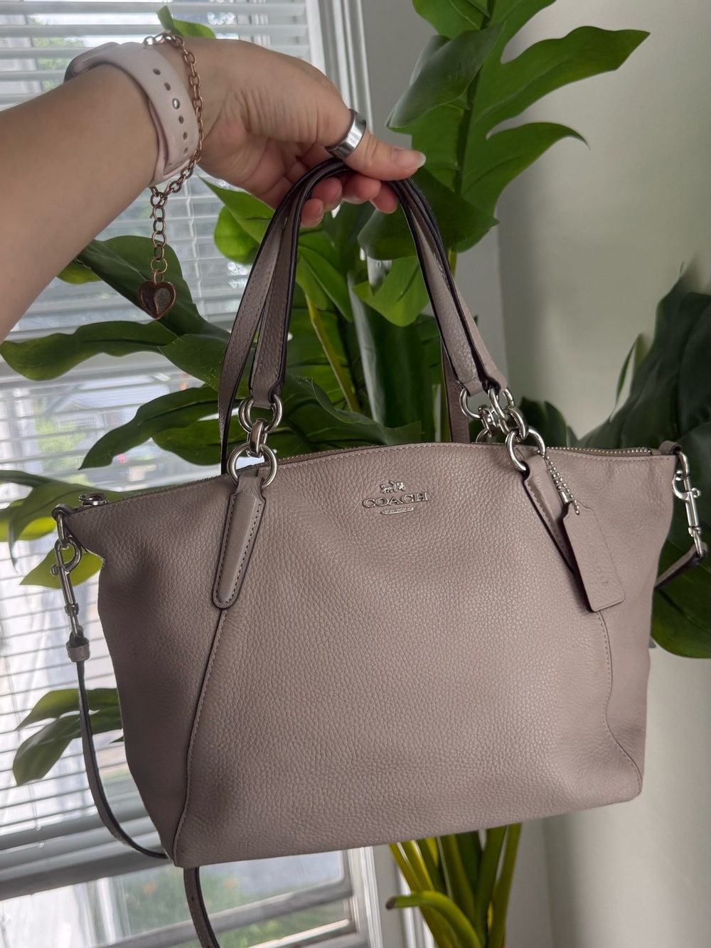 Coach Pebbled Leather Satchel in Dusty Taupe